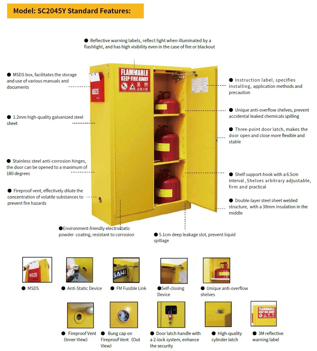 Sai-U 45gal de almacenamiento de seguridad del gabinete de acero para la pintura y otros Combustilbles con FM aprobado