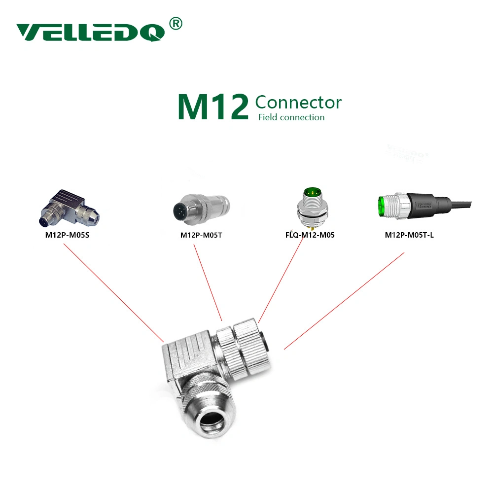 M12 Shield Plug Connector 5 Pin Female Right Angle for Sensor