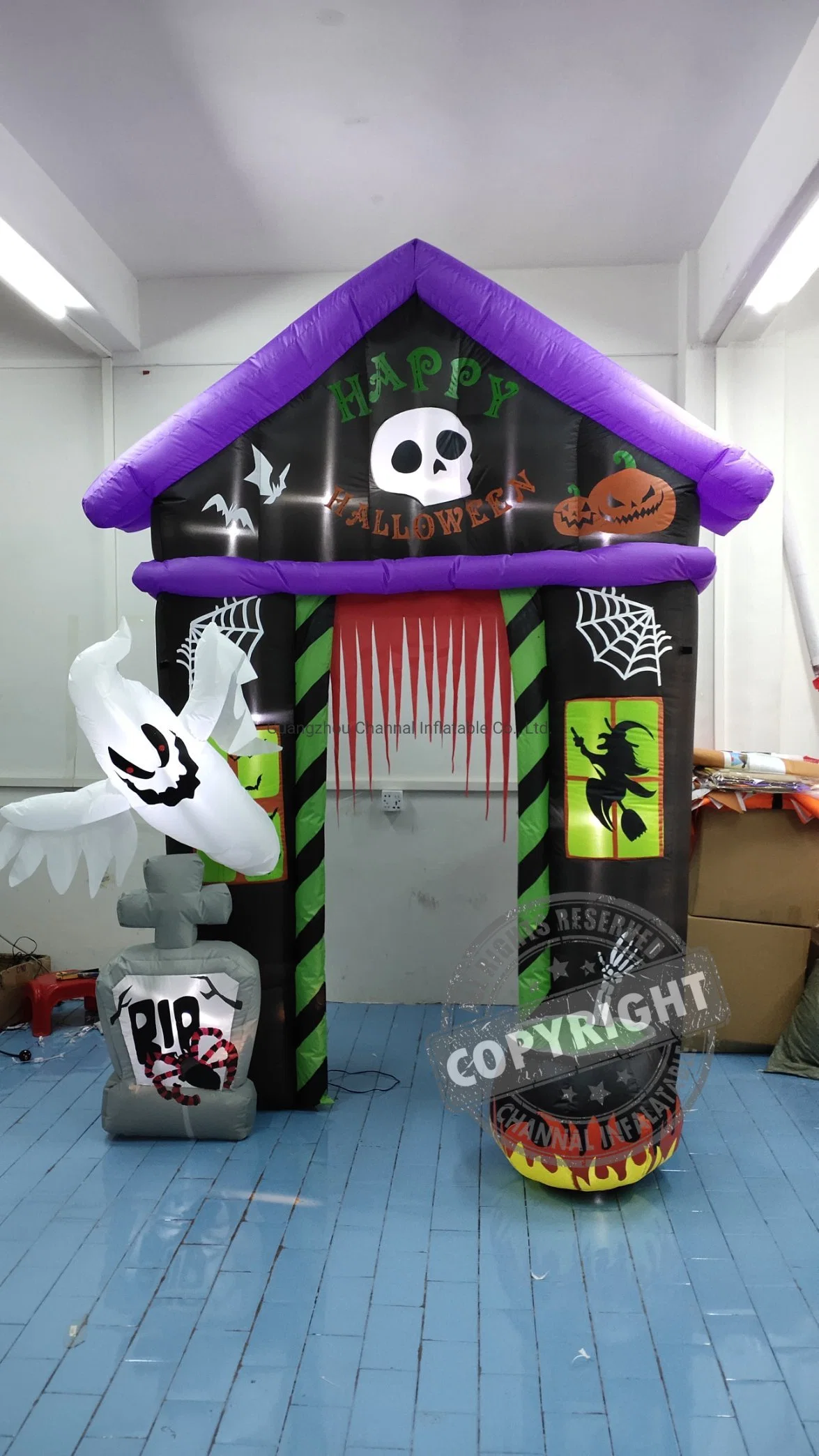 Outdoor Giant Halloween Inflatable Arch Ghost Internal LED Light