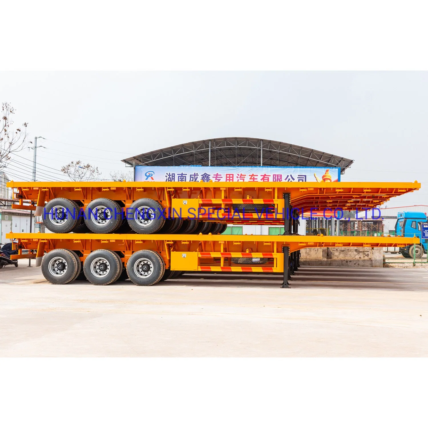 3 Essieu Chine Fabrication Camion Lourd Transport Plateau de Chargement de Conteneurs Semi-Remorque