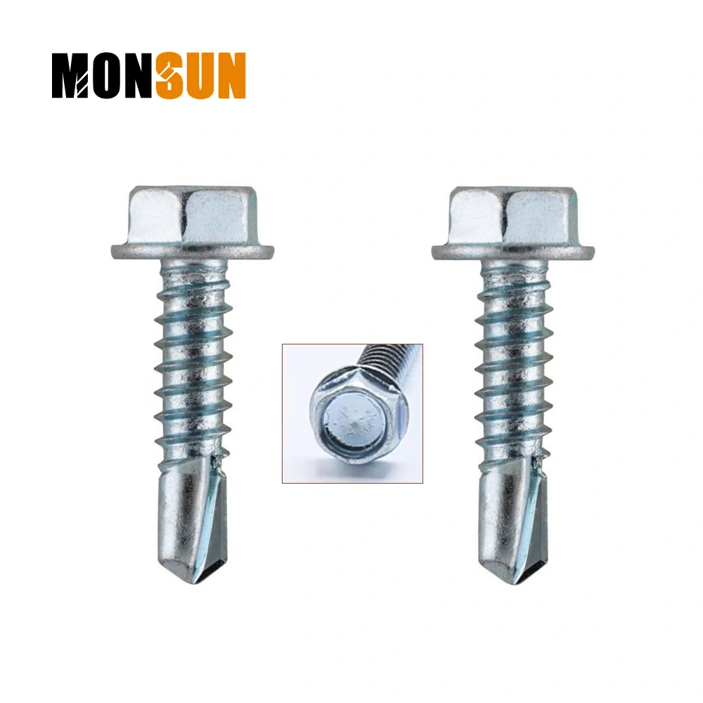 Brida hexagonal de acero galvanizado brillante auto tornillo taladrado