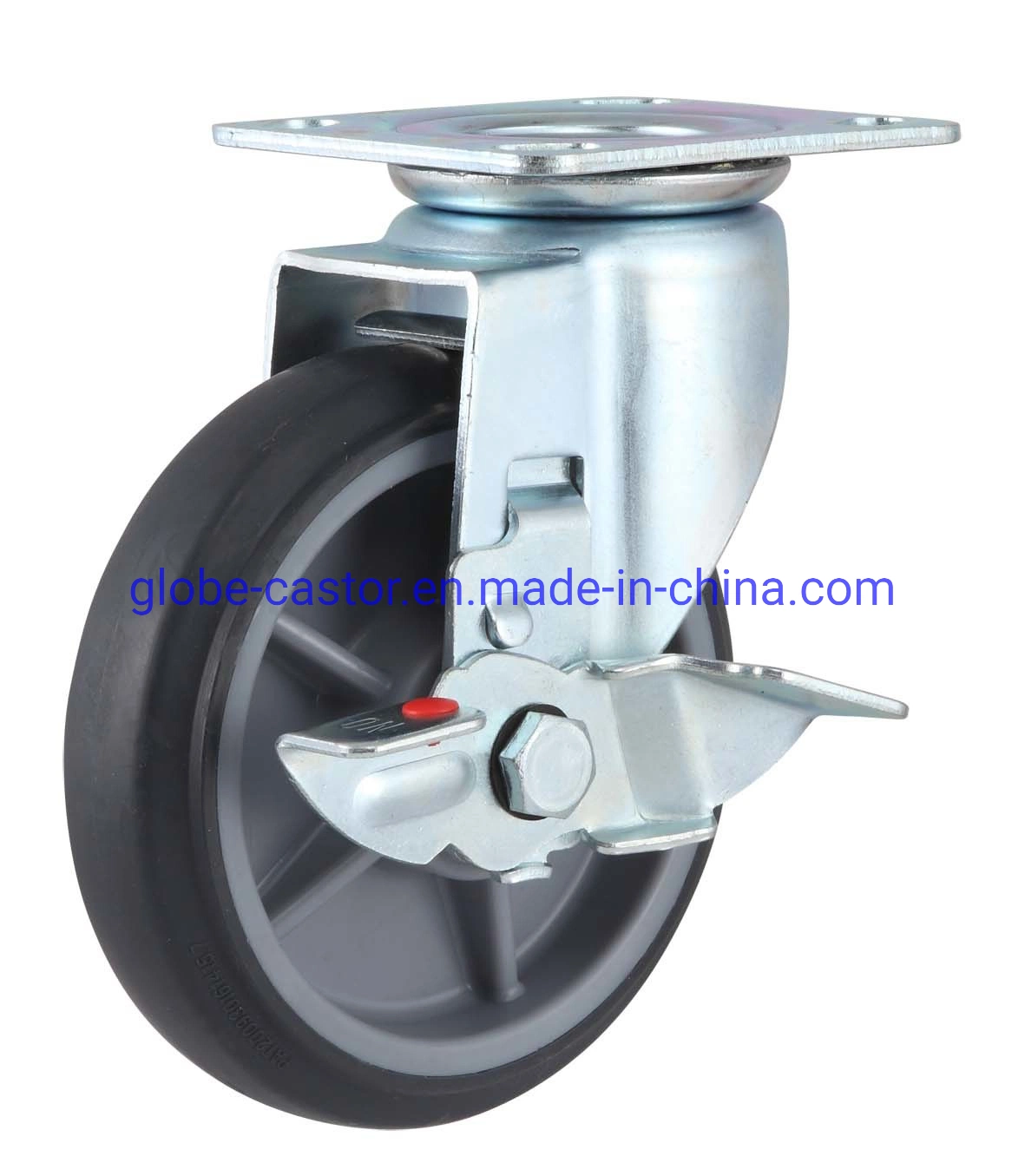 4- 8 Inch Top Plate TPR Heavy Duty Trolley Caster with Brake (gray)