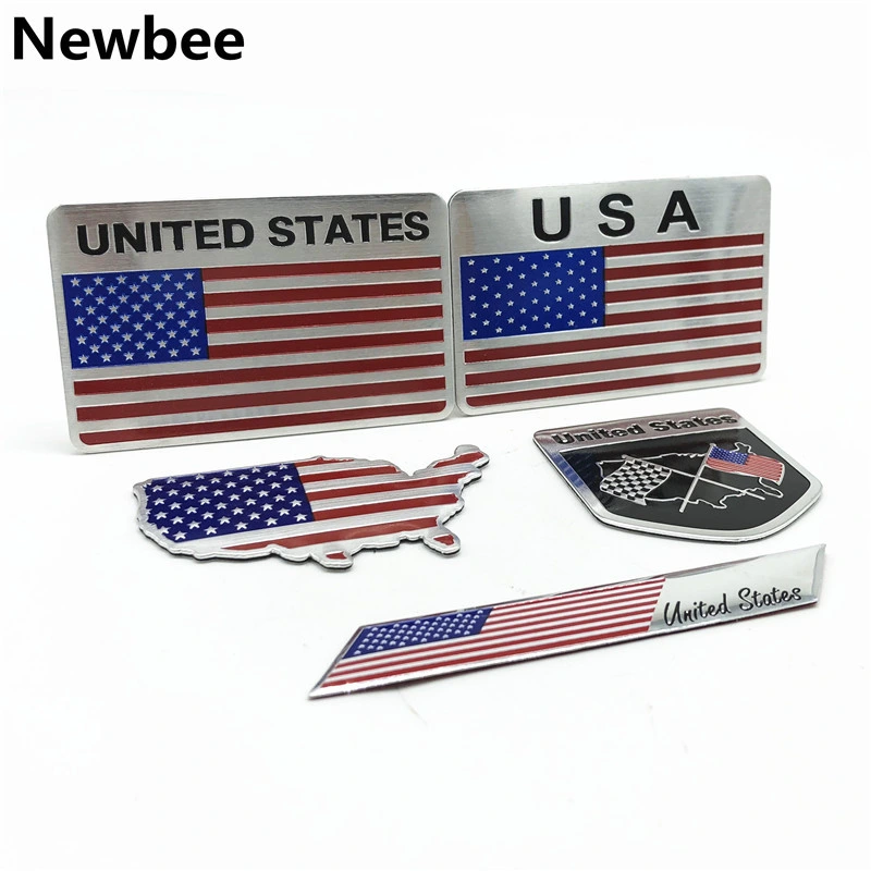 3D Auto Part Aluminum USA Flag Emblem Badge Logo Car Sticker American Map Waterproof Decal for Car Body Window Motorcycle Home Decoration