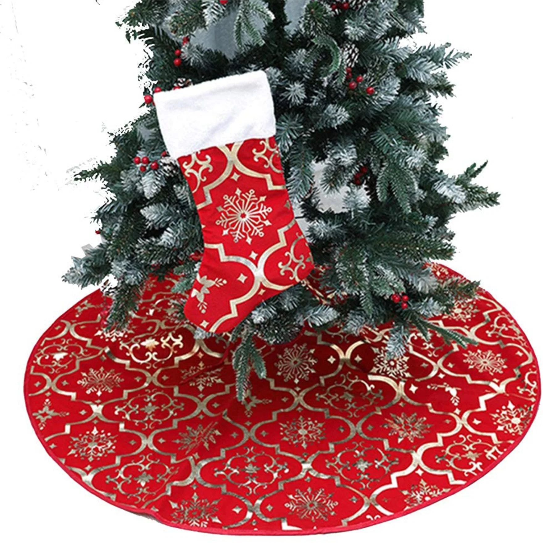 Jupes de Noël rouges/dorées de luxe avec Noël joyeux Bas de Noël pour les décorations de fête du nouvel an