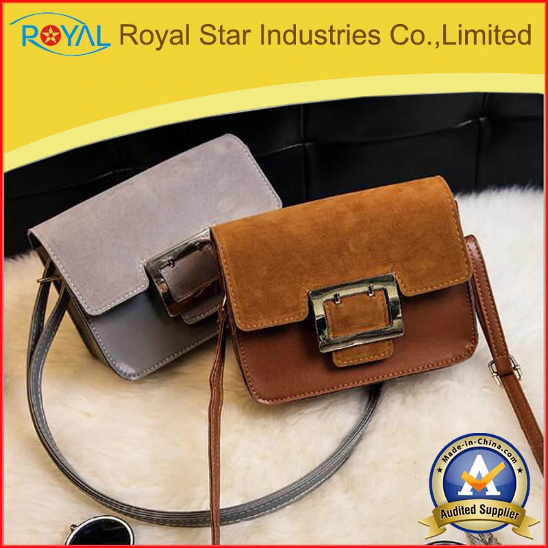 Women Brown Wallet Metal Square Buckling Mini PU Leather Short Coin Purse