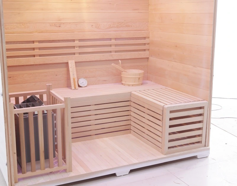 Sala de sauna de infrarrojos lejanos con vapor seco interior ecológica