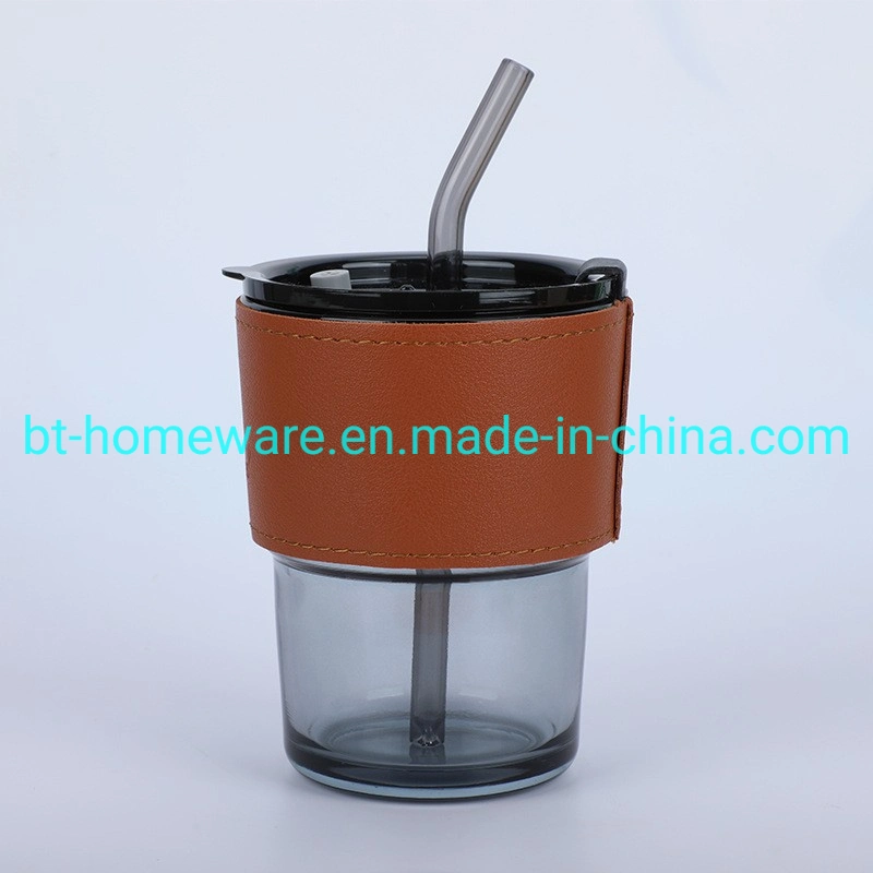 Wholesale 400ml Slub Creative High Appearance Horizontal Portable Slub Sippy Cup with Cover Straw Glass Water Cup Red Coffee Cup Juice Cup