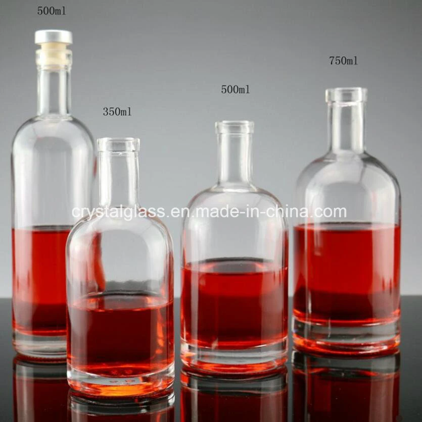 200ml 375ml 500ml 750ml Vodka Bottle Glass Wine Spirit Bottle with Cork Stopper