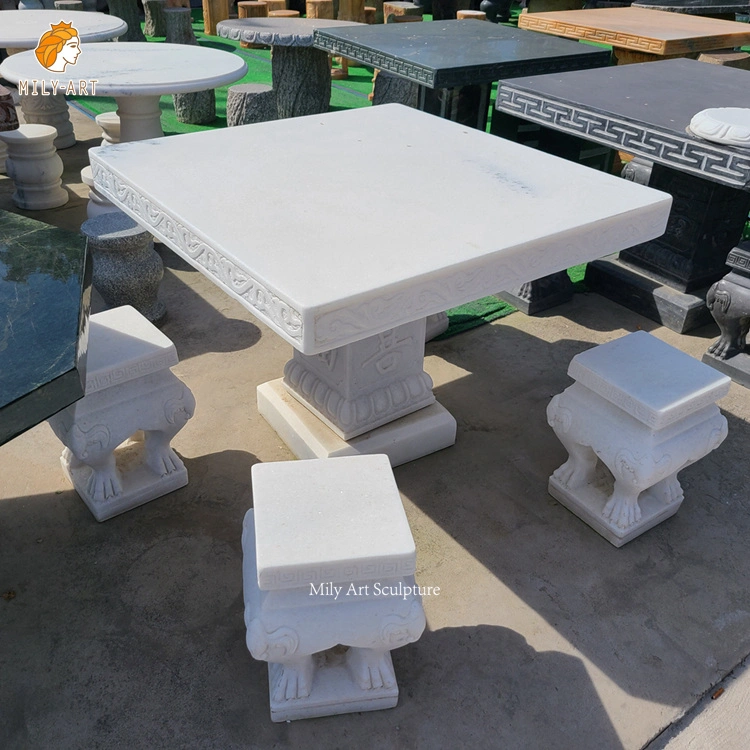 White Marble Outdoor Chair and Table Stone Garden Table Set Outdoor Furniture