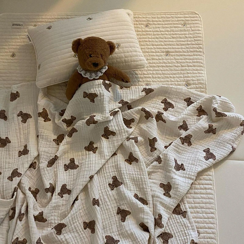 2021 Summer New Baby Cobertores Bear Print Cotton Blanket casual Cobertor de dormir