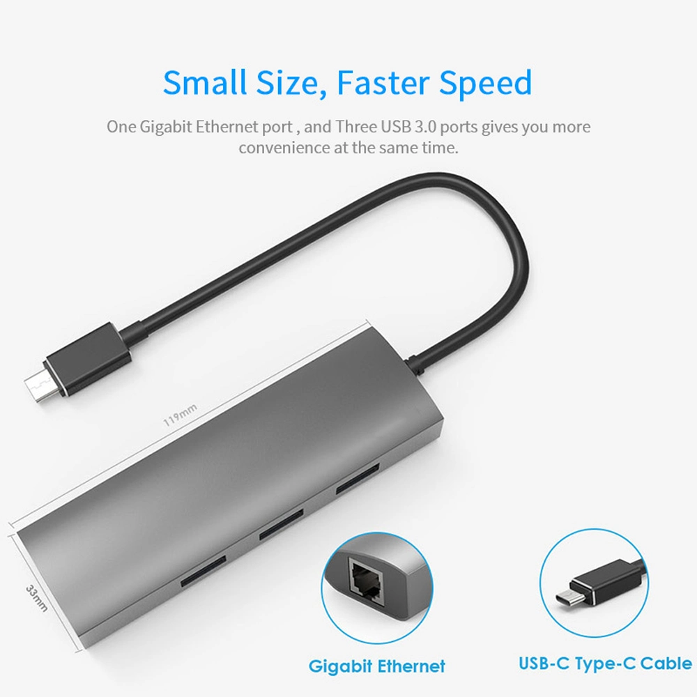 Type C Gen1 Moyeu en aluminium avec USB3.0 et port Gigabit Ethernet