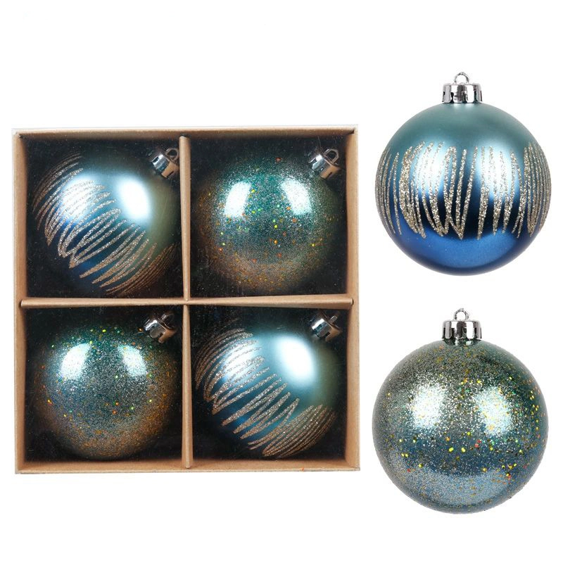 4PCS 8cm Blue Series Color Christmas Plastic Ball Ornaments