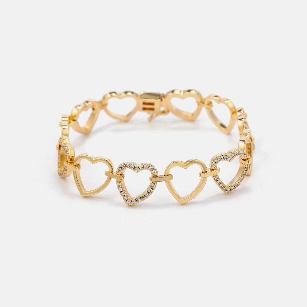 Mayorista de moda de joyería de Bodas en forma de corazón bañado en oro Bangle Bracelet