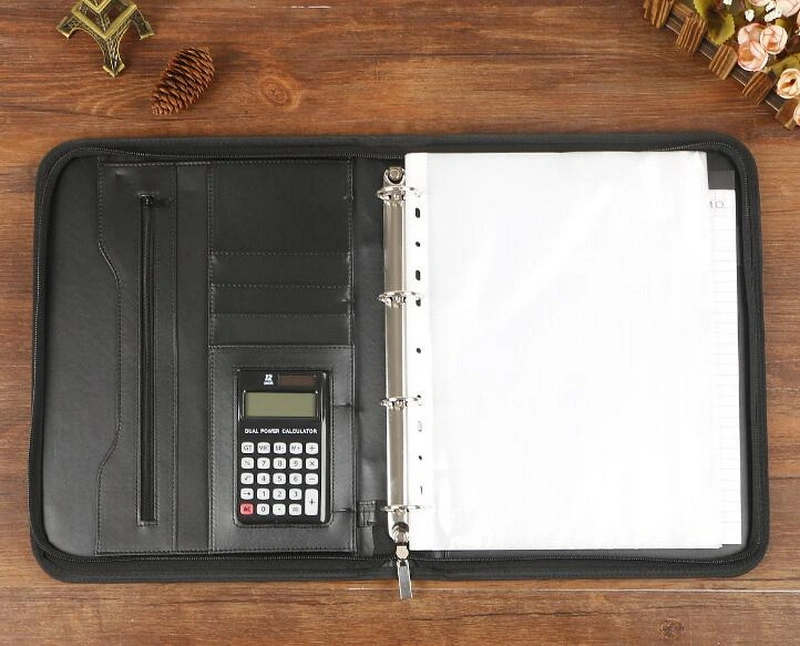 Carnet multifonction en cuir avec calculatrice