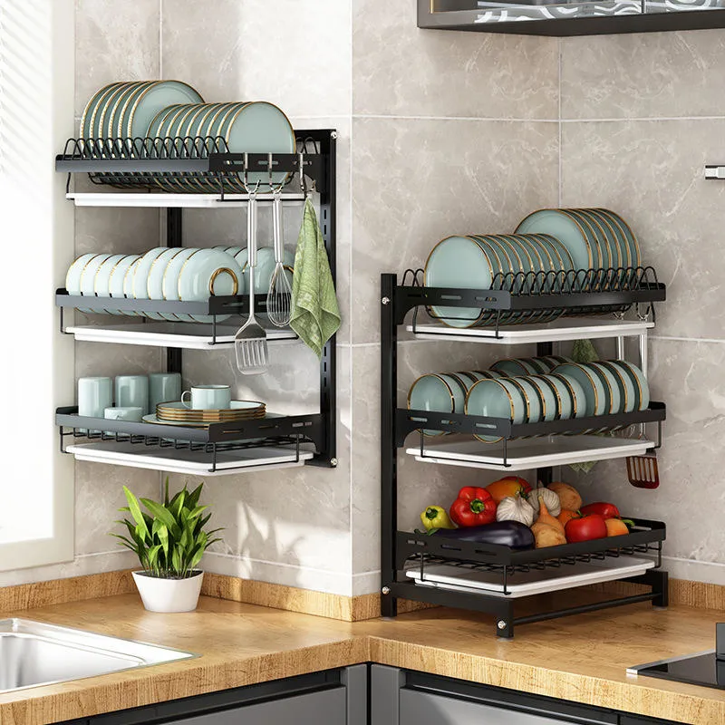 Bowl Wall Mounted Kitchen Over The Sink Dish Rack Dish Racks Hanging Sink 2 Tier with Tray