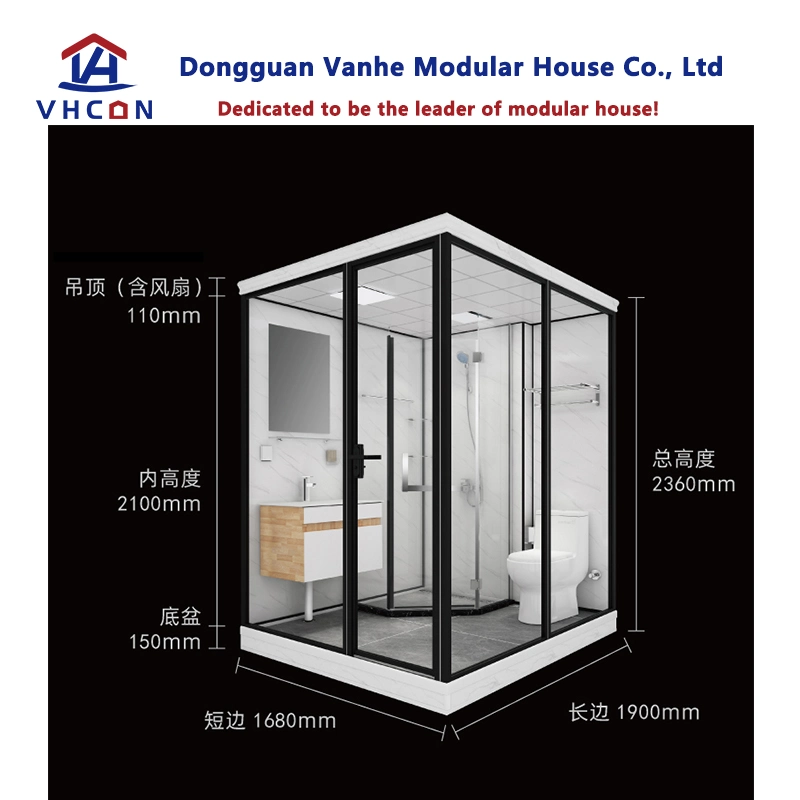 One Bedroom Complete Shower Unit Prefabricated Portable Glass Door Hotel Building Design Modular Luxury Prefab Bathroom Pod with Shipping Home