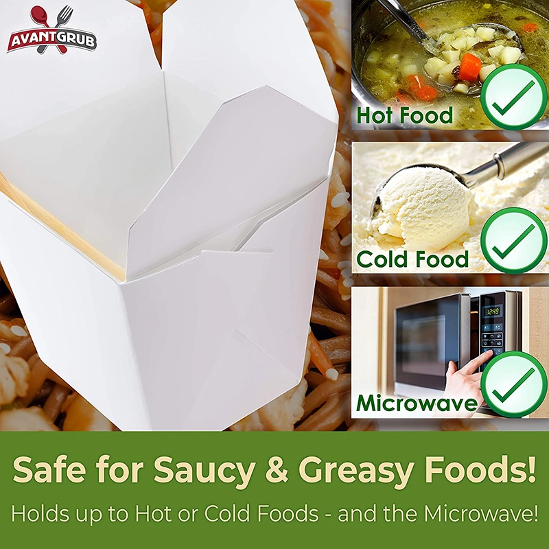 32oz White Chinese Take out Boxes, 32oz Rectangle Oblong Chinese Food Pail. Leakproof, Greaseproof to Go Containers for Restaurants, Event Parties Food Service