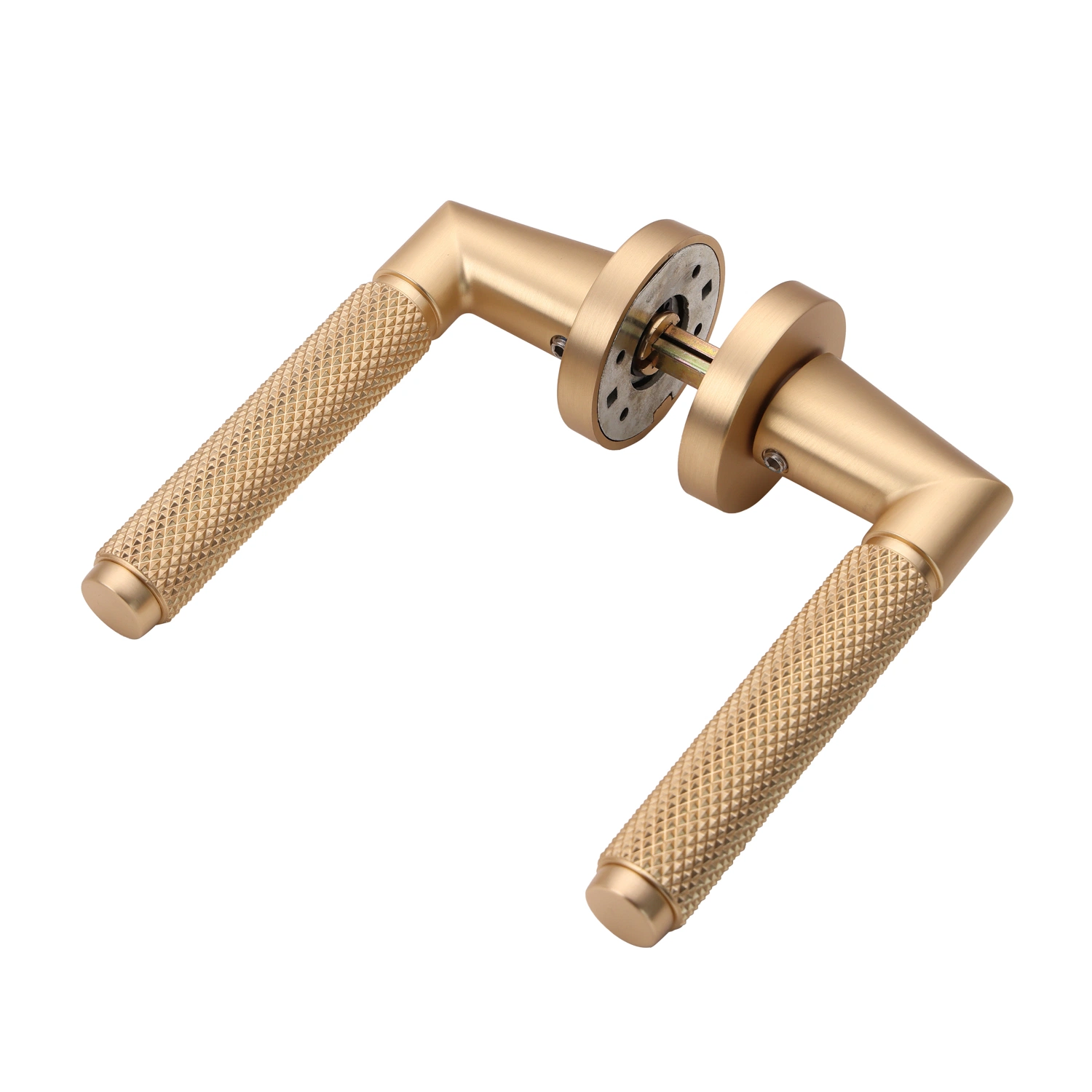 Zinc Alloy Modern Interior Tubular Lever Luxury Knurled Door Handle on Rosettes