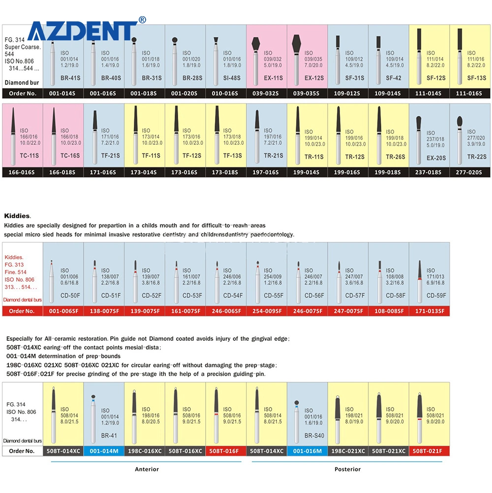 New Arrival Top Quality Azdent 210 PCS Dental Diamond Burs Book Sample