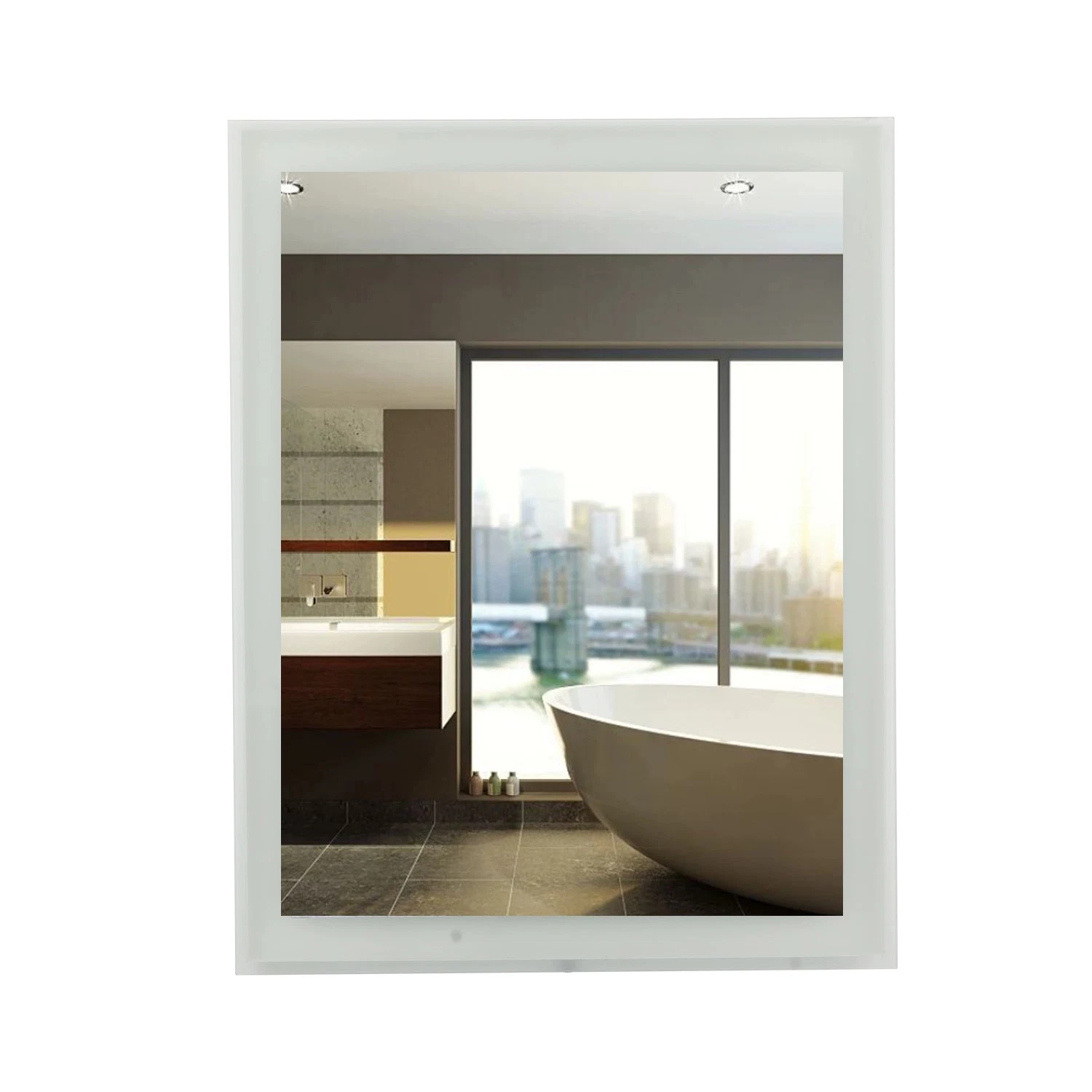 Brand Edge Lighting Frosted LED Mirror with Certified Dimmable Lighting Fixtures