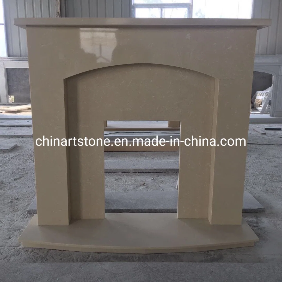 Simple Beige Color Marble Fireplace for Guestroom Decoration