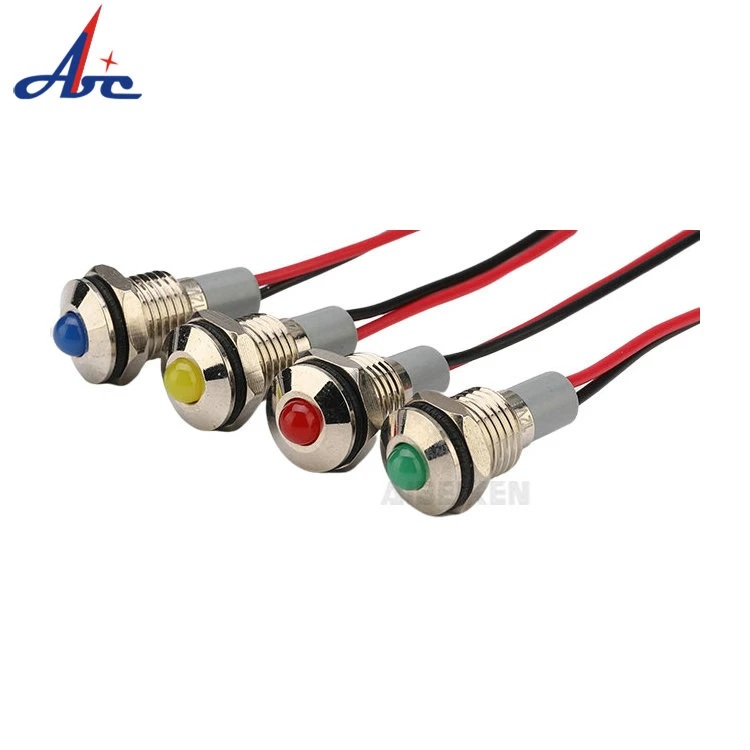 10mm de diámetro del orificio de Mini 12V 220V, Piloto de metal resistente al agua Indicador LED lámpara con cable de 150 mm