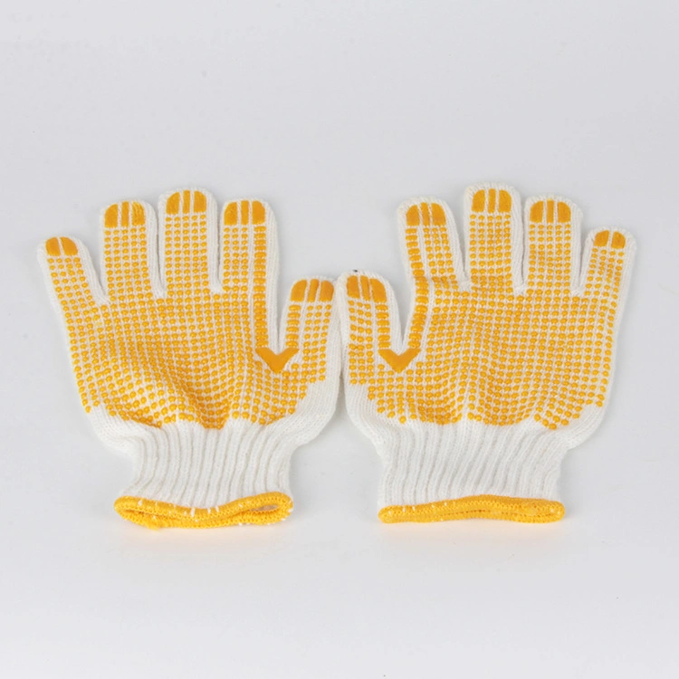 Puntos de PVC de color amarillo de algodón tejido de punto de cruce a mano los guantes de trabajo
