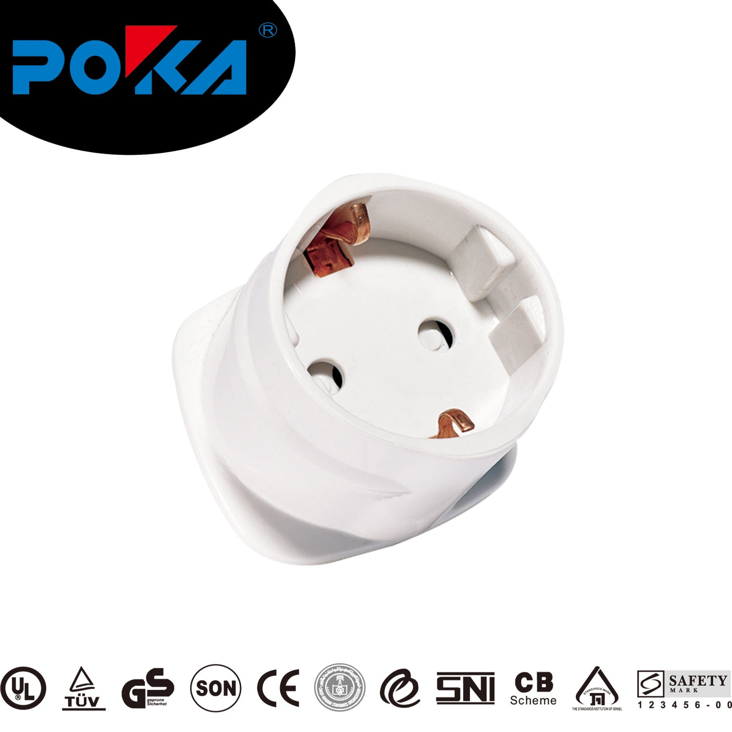 Poka Schuko Style Socket European 2-Pin to UK 3-Pin AC Mains Power Travel Visitor Adaptor