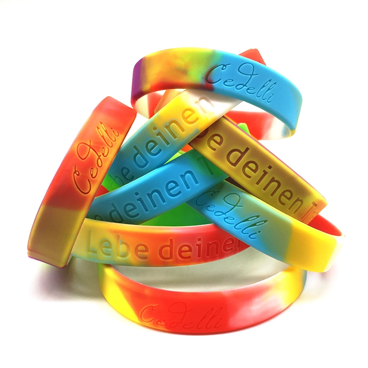 OEM Custom Debossed Embossed Printed Silicone Rubber Wristbands Bracelets for Promotion