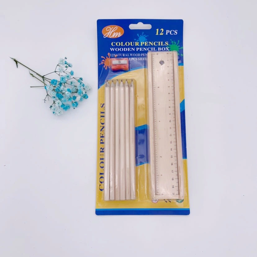 12PCS Colorful Pencils Sets with Ruler Sharpener Stationery Promotional Pencil