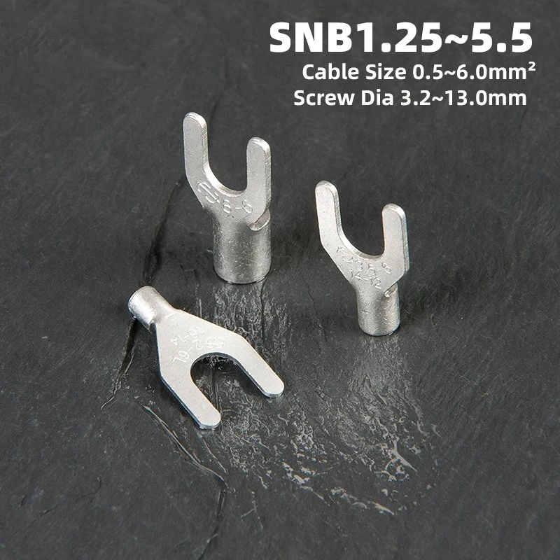 Snb Series 22-10AWG Copper Brass Y/U Type Wire Crimping Connectors Electrical Non-Insulated Fork Spade Crimp Cable Terminals