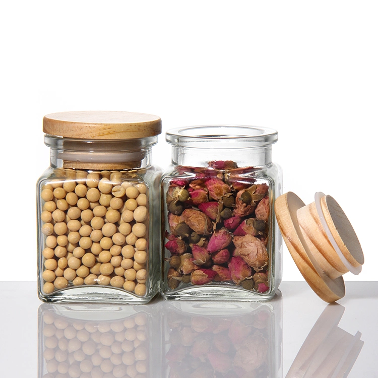 Glass Canisters, Set of 4 Spice Jar with Airtight Bamboo Lid