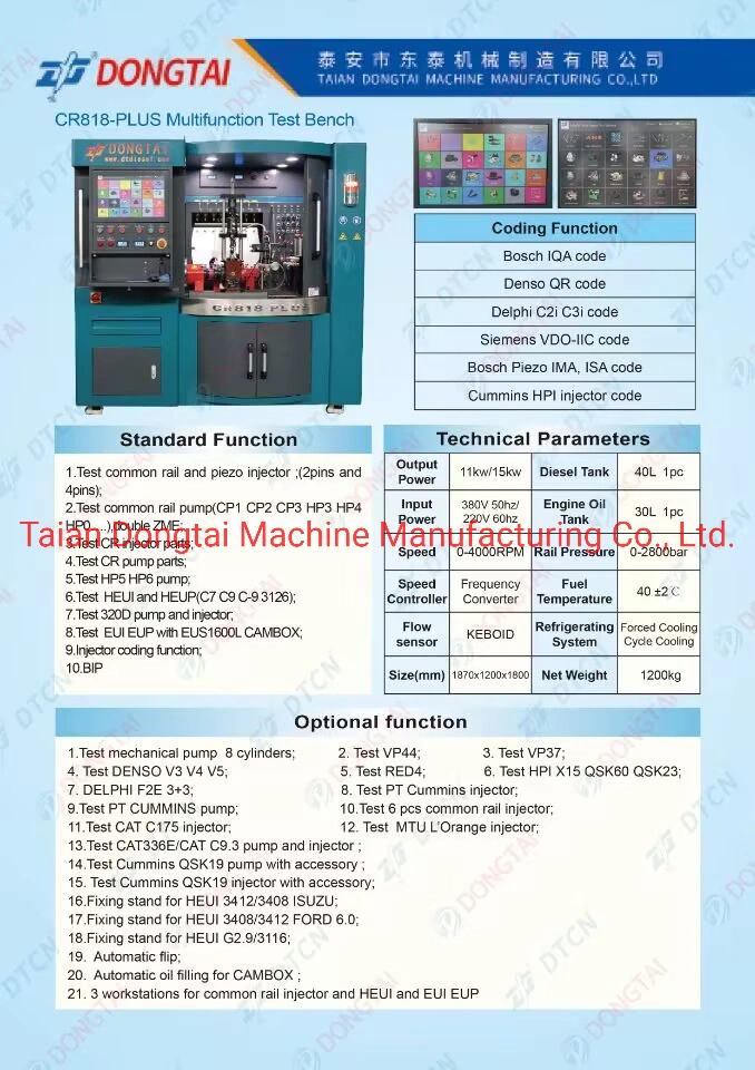 Dongtai Cr818 Plus Multi-Functional Common Rail Test Bench with CRI Crp Eui Eup and Heui Function