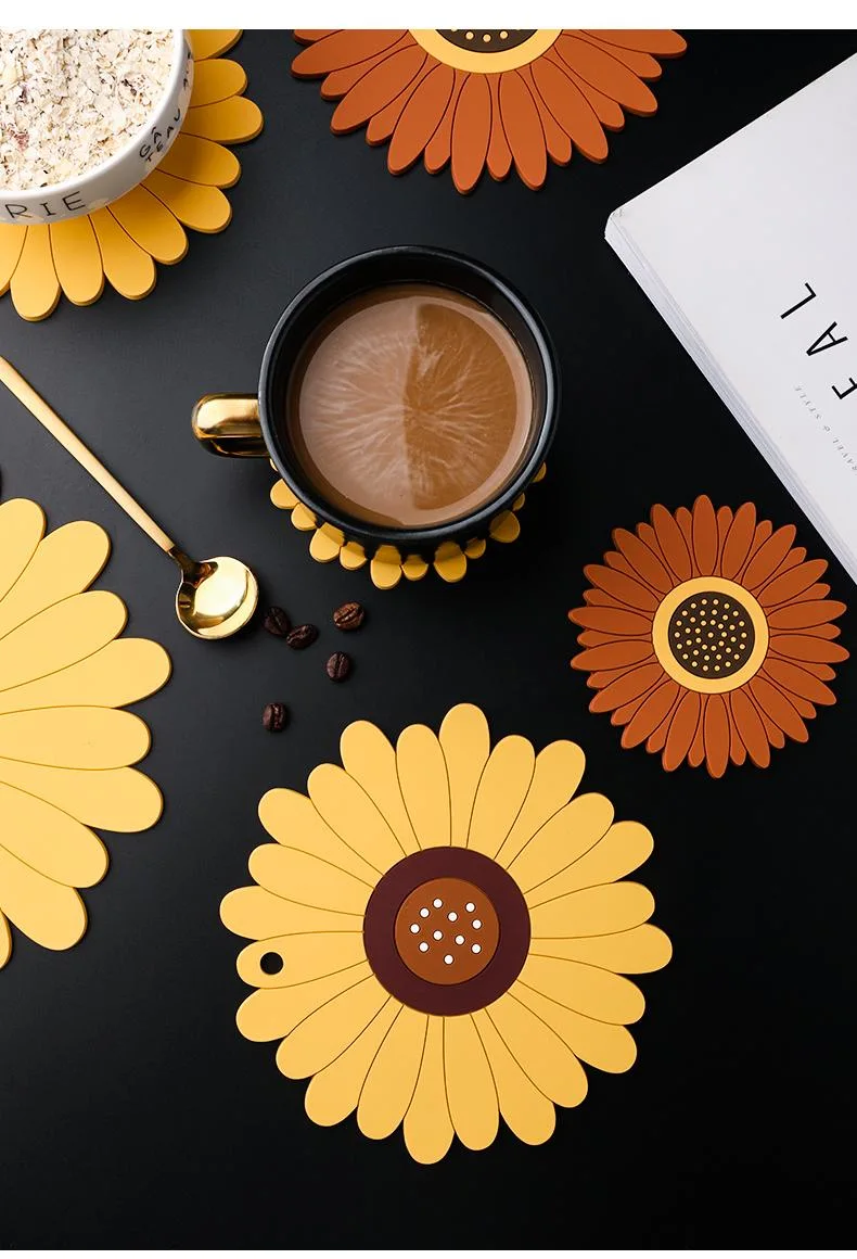 Sunflower Flower Table Mat PVC Soft Plastic Placemat Glass Coaster Heat Insulation Cute and Practical Place Mat