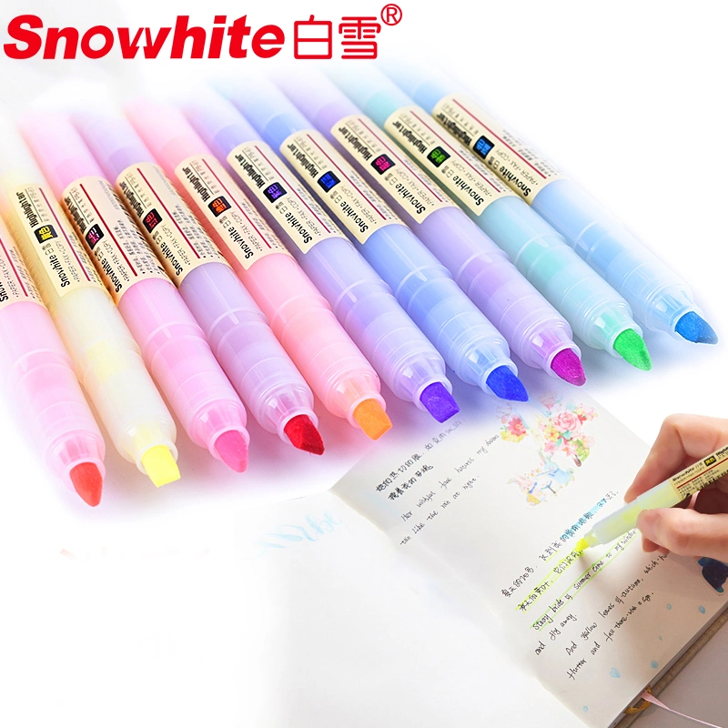 Snowhite Pen Pastel Highlighter Pen, Assorted Colors, Soft Color, Chiesel Nibs, 12CT Box, Coral