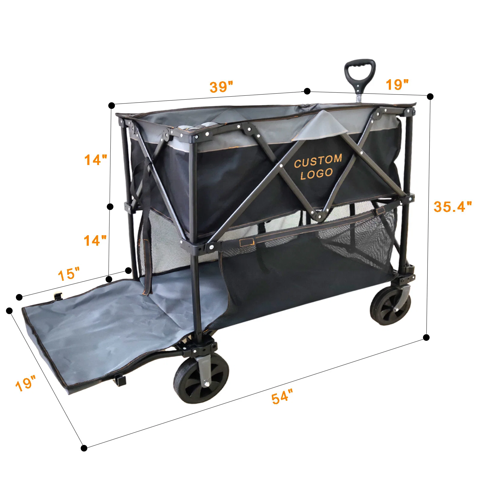 Gt1817 Large Capacity Heavy Duty Double Decker Folding Wagon Cart with Extension Handle, All-Terrain Big Wheels