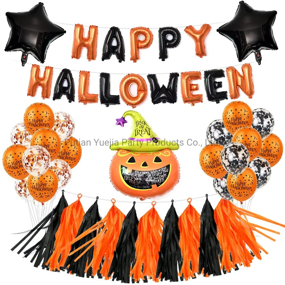 Happy Halloween Letter Banner Paper Tassel Confetti Latex Pumpkin Star Foil Balloon Decoration Set Party Supplies