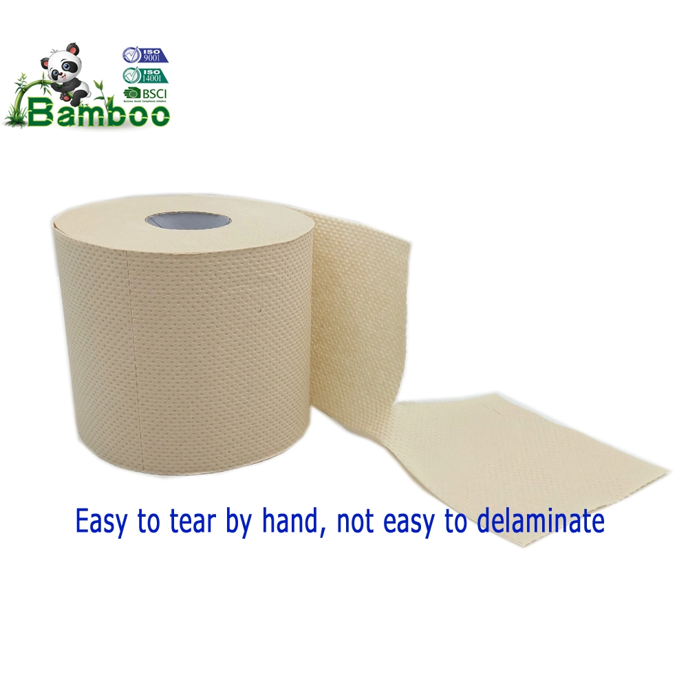 Eco-Friendly e Prémio Plastic-Free 3ply bambu natural cru em relevo o papel higiénico