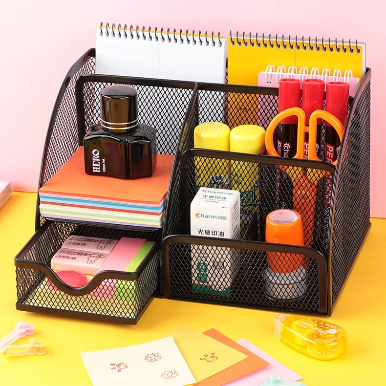 Office Metal Mesh Desk Pen Holder Corner Stationery Storage Organizer