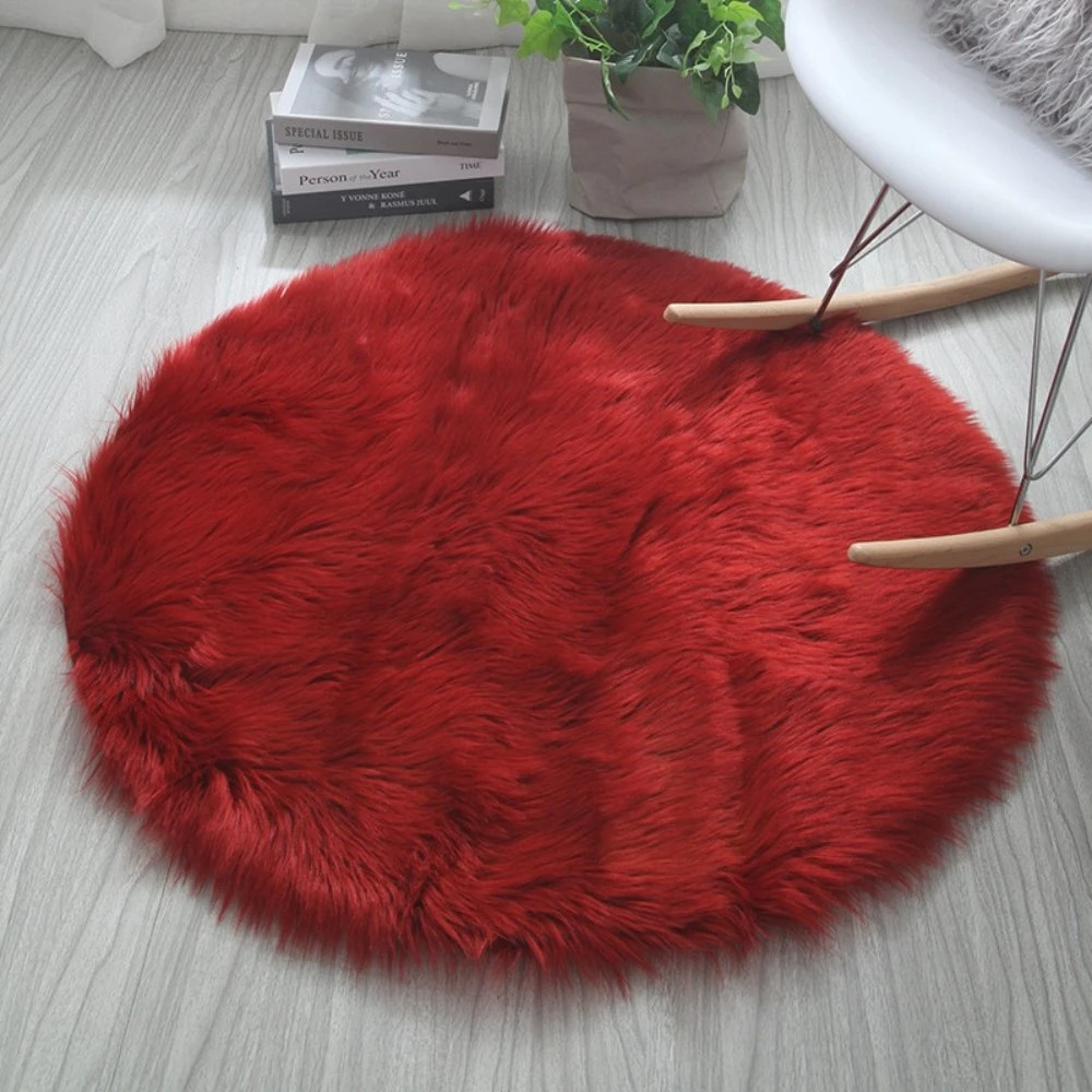 Fur Round Rug Faux Sheepskin Fluffy Floor Carpet Circle Shaggy Mat Esg23211