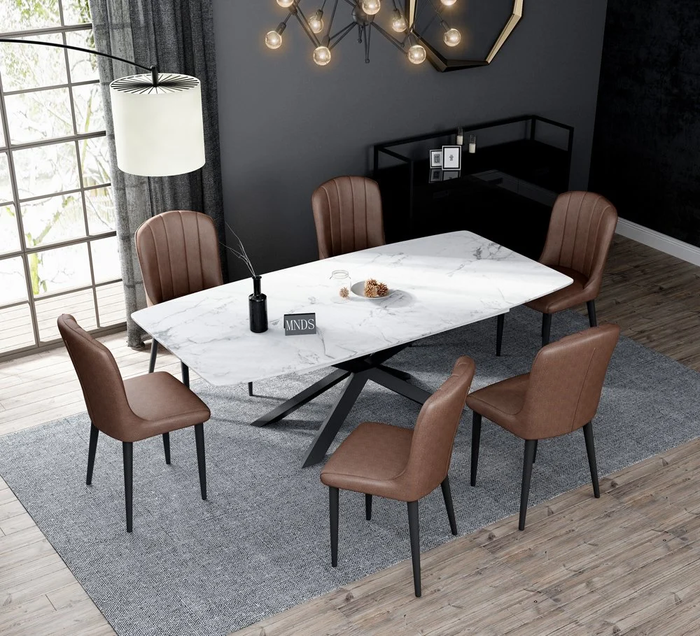 Marble Modern Dining Table Carbon Tool Steel Leather Chair Fashion Restaurant Furniture