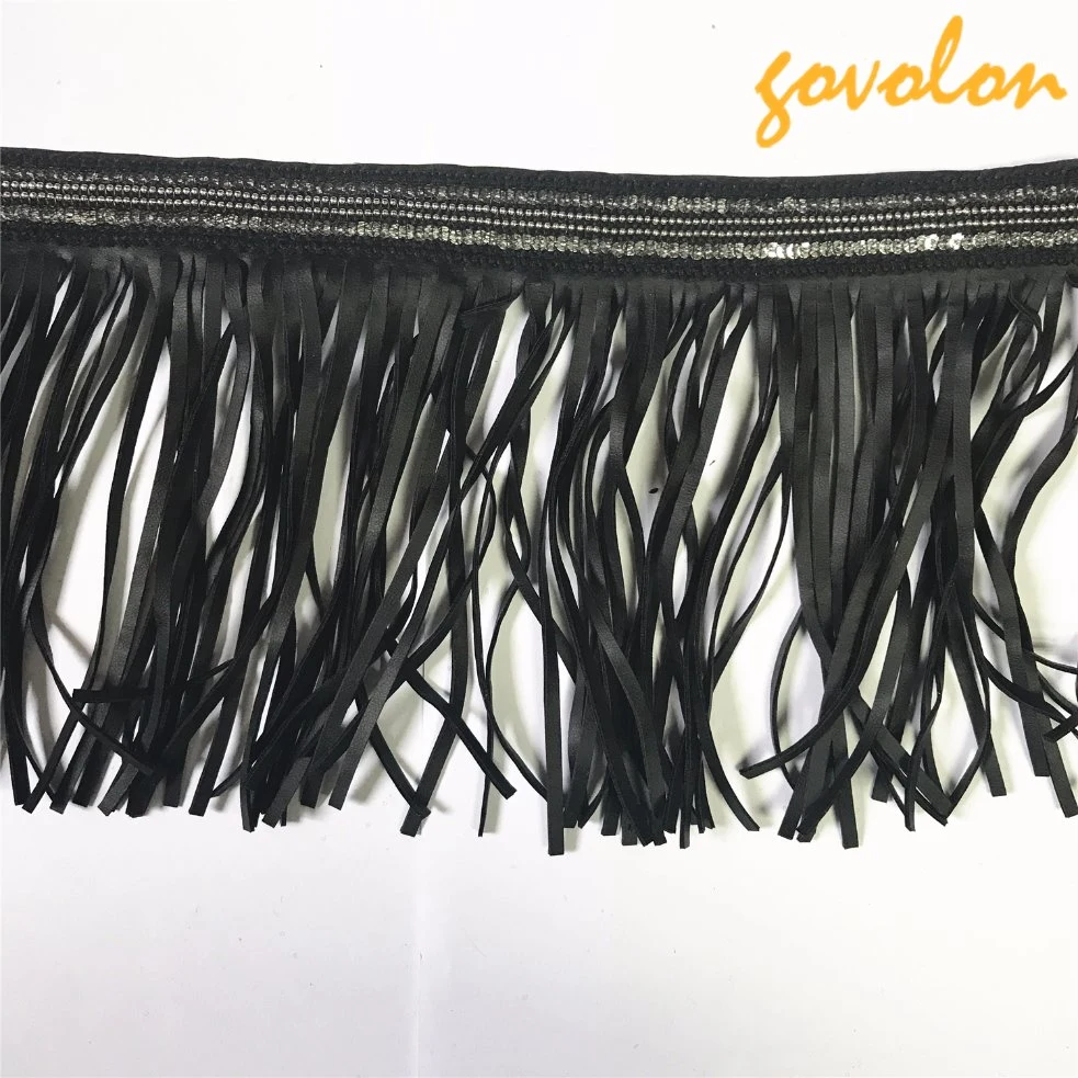 Fashion Leather Tassel Trim with Beads for Garment Accessory