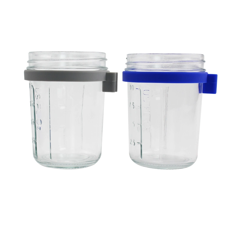 Taza de avena transparente para el desayuno con tapa sellada de plástico y cuchara 10oz Jar reutilizable de vidrio Mason balanza de almacenamiento Jar