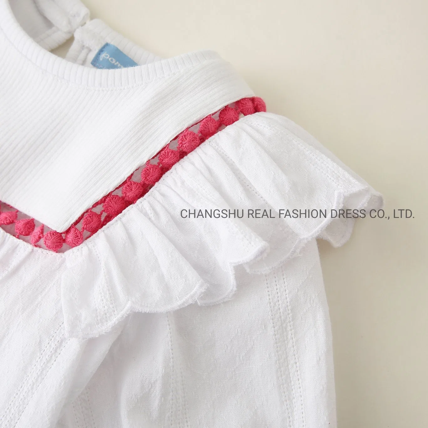 Baby Kids Children Clothing Girl Woven Top and Short Suit Clothing with Embroidery and Lace Tape