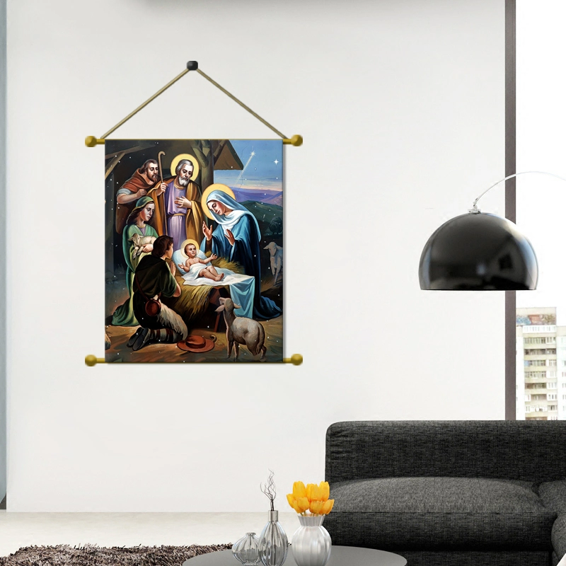 لوحة صور خشبية مخصصة مع قماش المهد مع إضاءة LED على ملصق مطبوع تصميم صورة دينية للديكور المنزلي