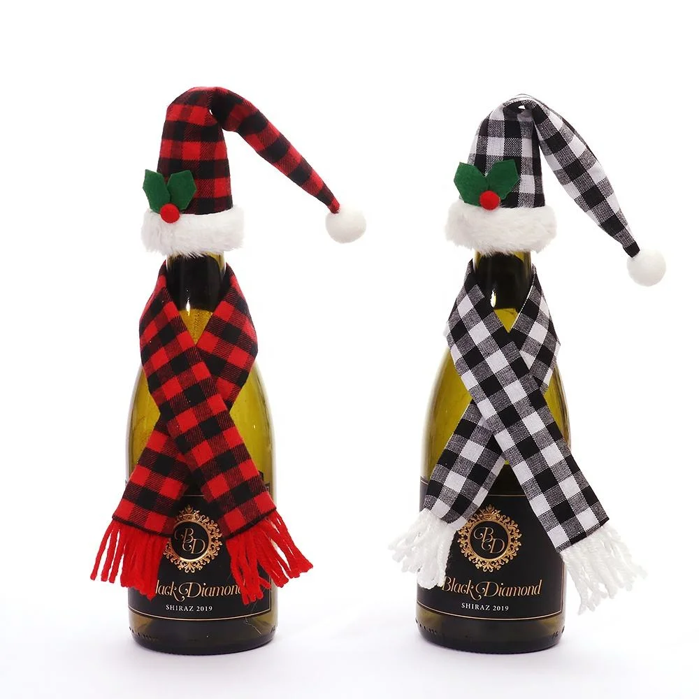 Two-Pieces Set Christmas Hat and Scarf Wine Cover Christmas Decoration