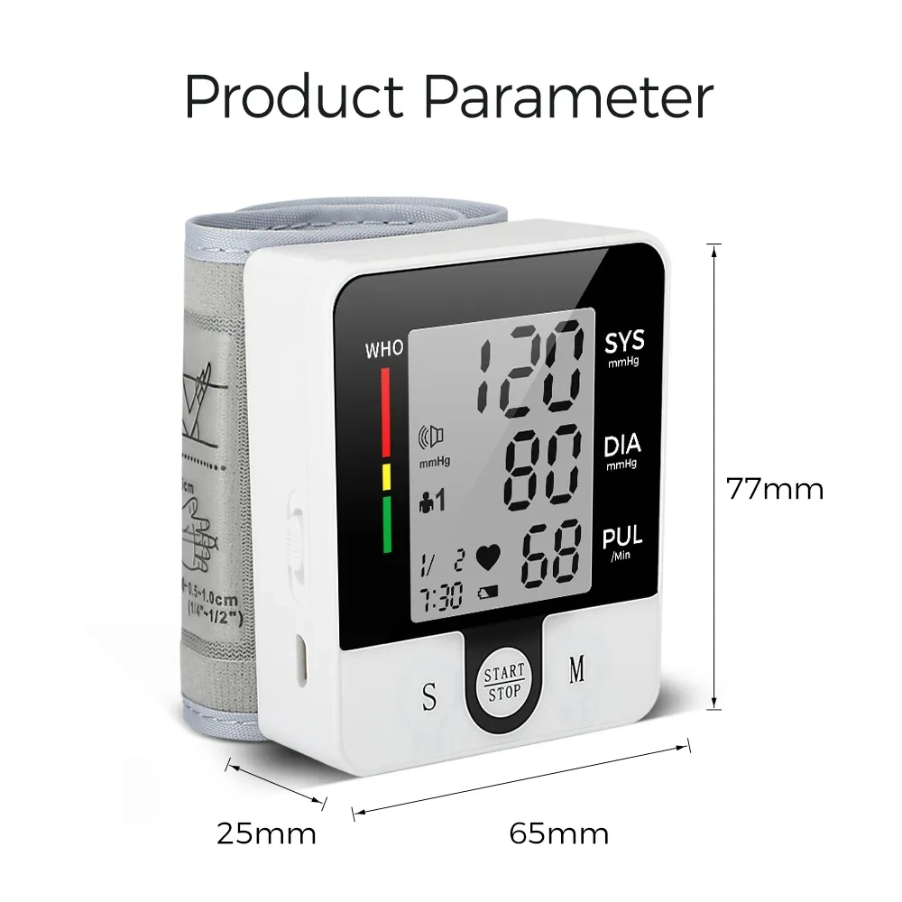 CE ISO Approved Medical Wrist Sphygmomanometer Wireless Blood Pressure Monitor Electric Plastic Customized LCD Household 2 Years