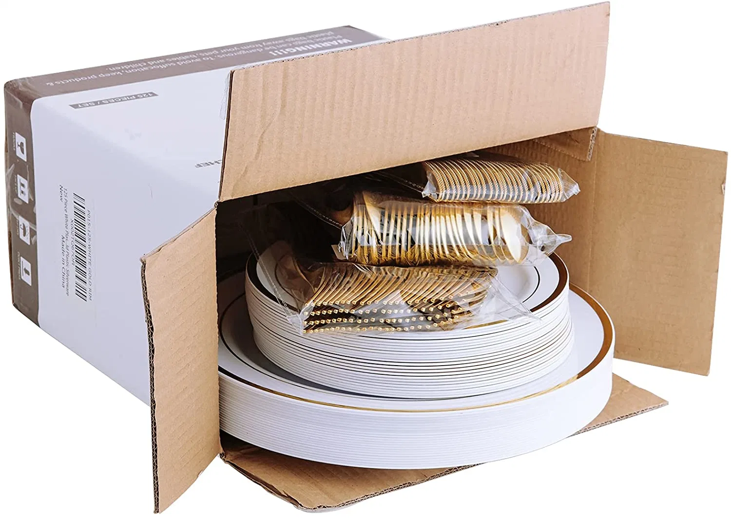 125PCS Gold Plastic Dinnerware Set for Party