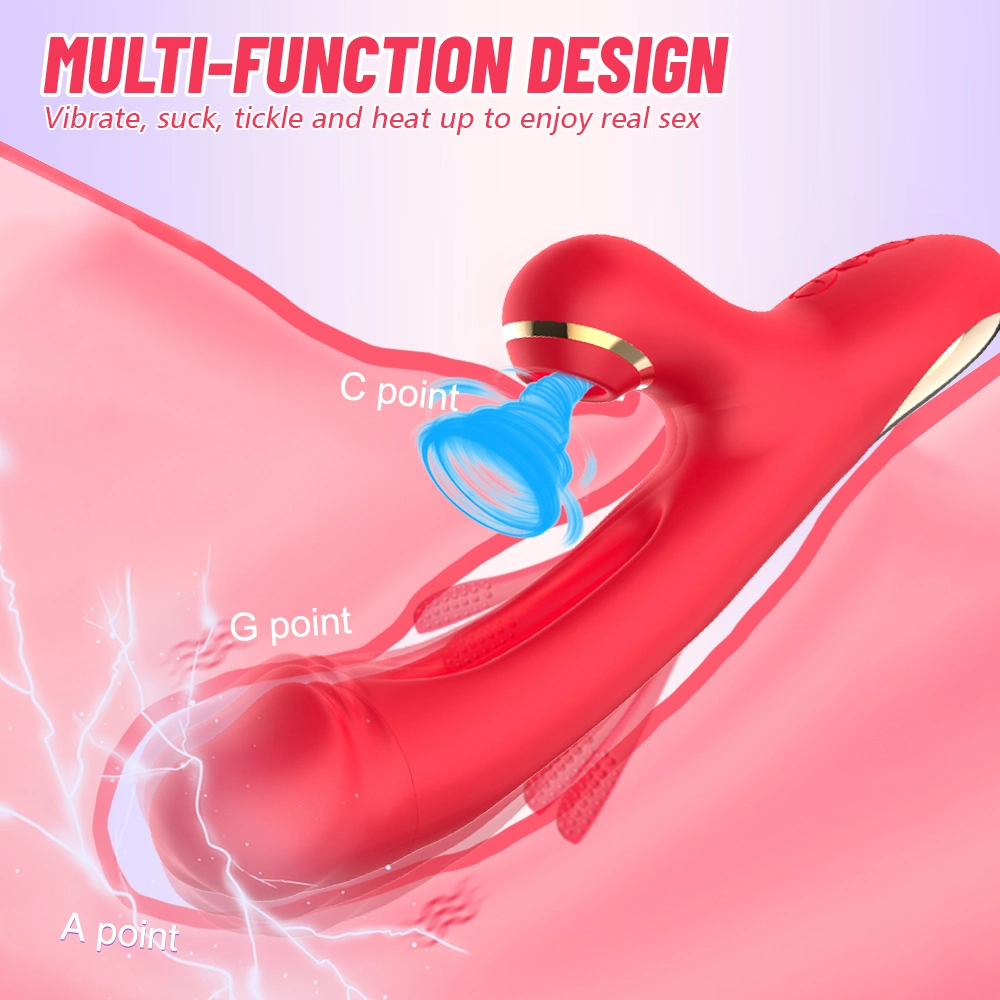 2023 New Arrival 3 in 1 Rose Shaped Long Colorful Purple Red Clitoral Vagina Suction Sucking Vibrating Sex Toy Dildo Rose Vibrator