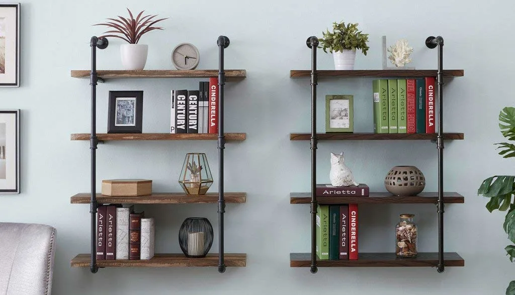 Industrial Mounted Floating Metal Pipe Wall Book Shelves